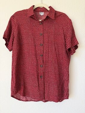 Vintage Red Floral Rayon Button Down Shirt Made USA Cottagecore 90s
